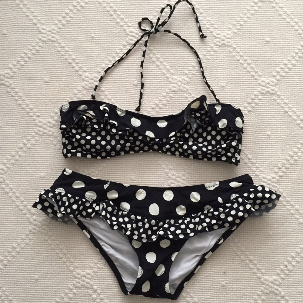 Black & White Polka Dot Ruffle Bikini Set - Women